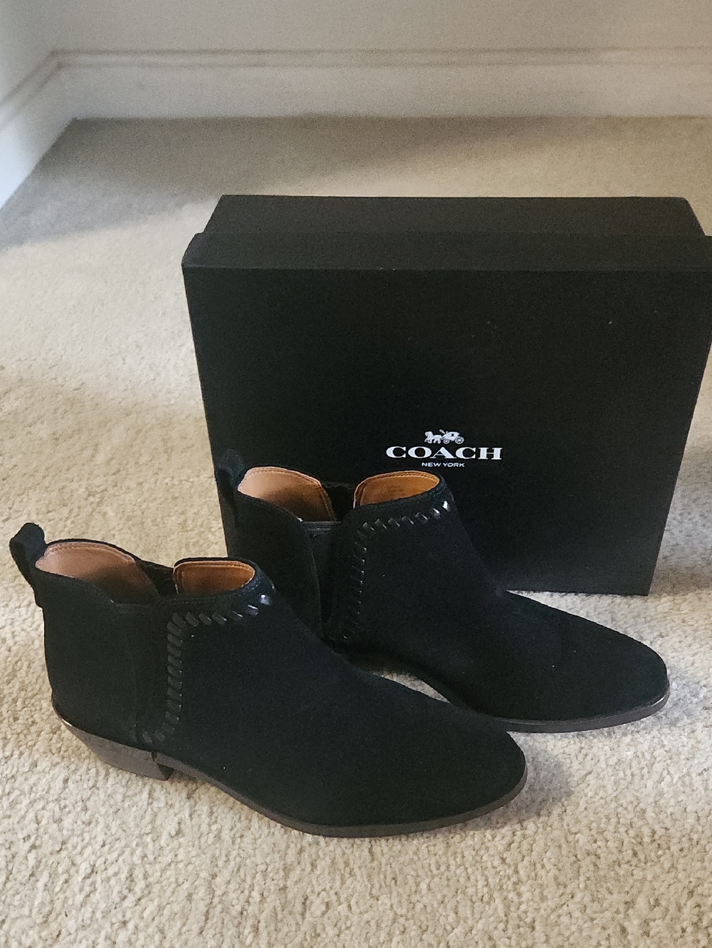 Coach Size 8 Black Suede Chelsea Ankle Boots